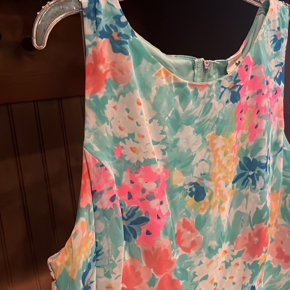 NWOT large fit and flare aqua and pink dress - Picture 3 of 10